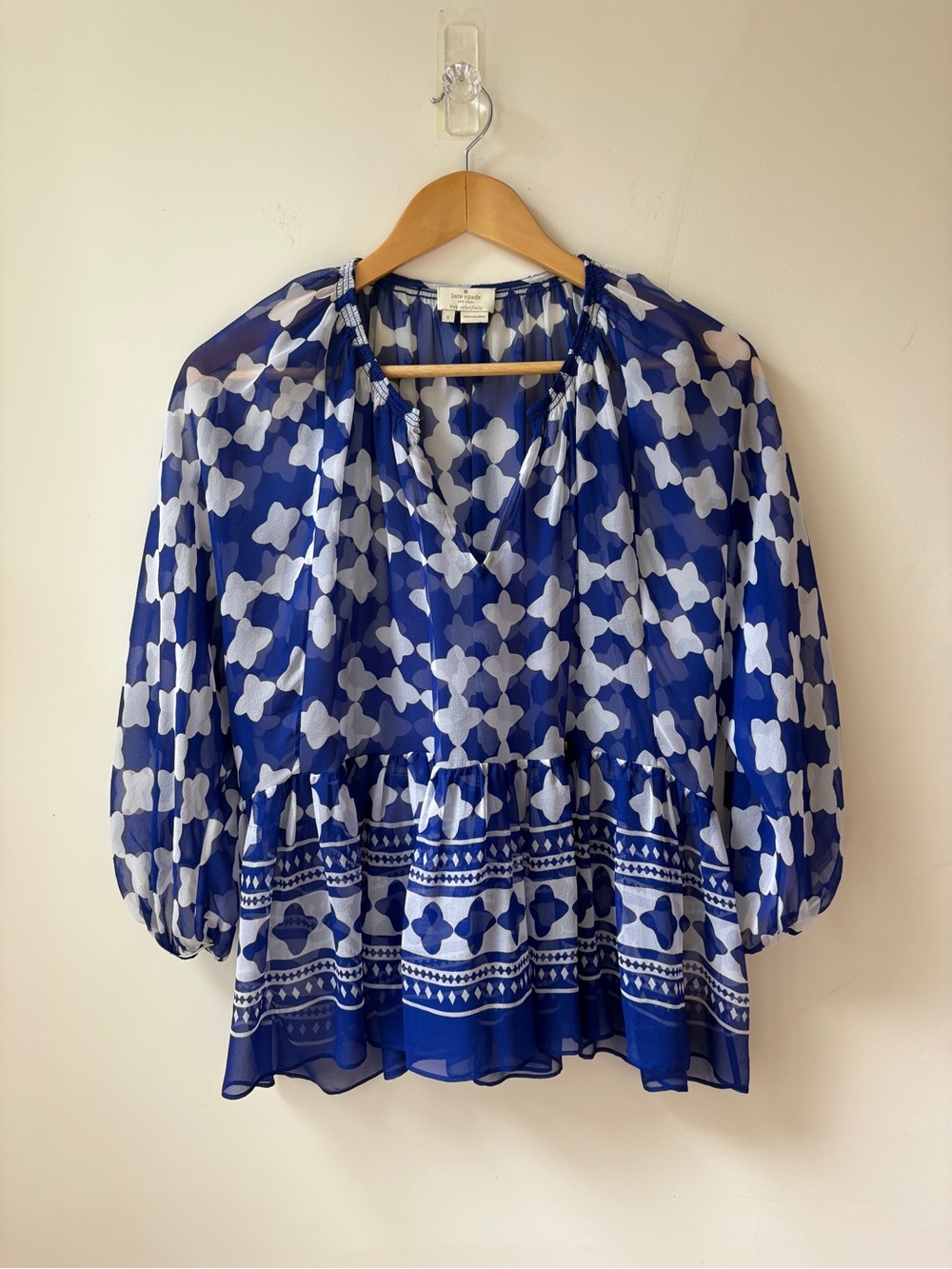 kate spade Sheer Silk Printed Peplum Blouse - Picture 14 of 14